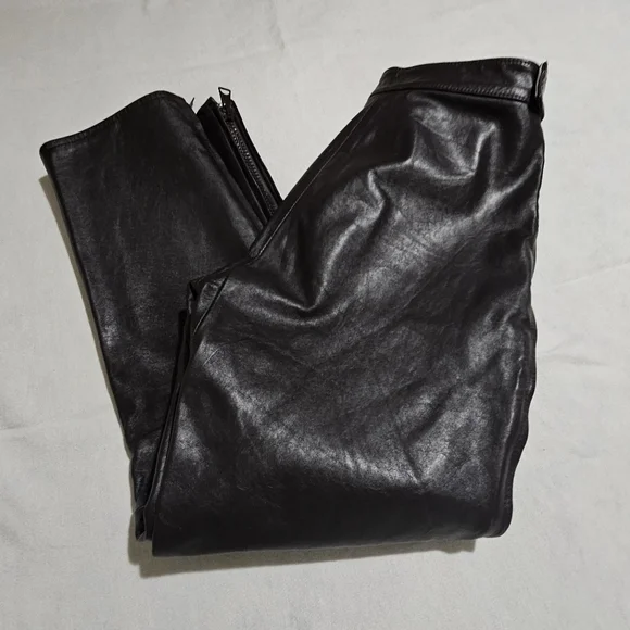 Leather pants. Brown Women's size 28 button waist zipper down the leg - Picture 4 of 7